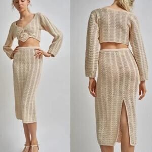 Mozh Mozh Crochet Shiraz Cropped Top and Skirt Set Natural Cotton Peru Size XS